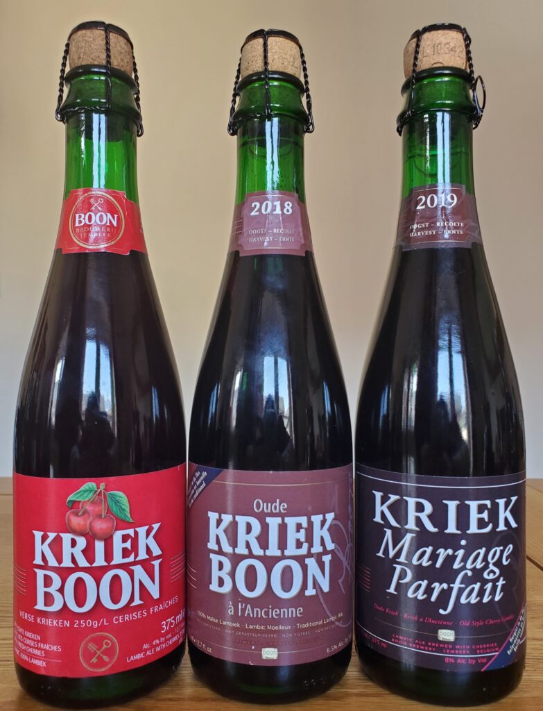 Three bottles of Kriek beer